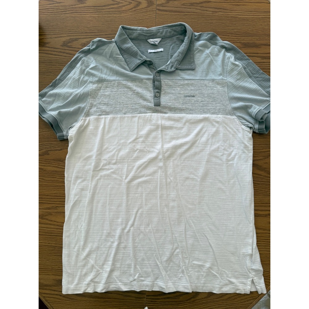 Calvin Klein Mens Slim Fit Cotton Colorblock Polo Shirt Grey White XL